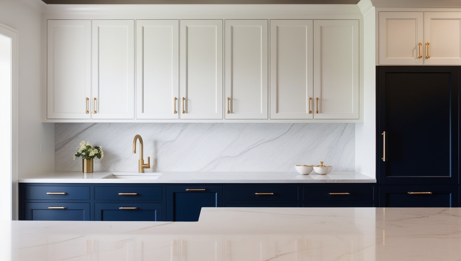 Two-Tone Blue and White Kitchen Cabinets