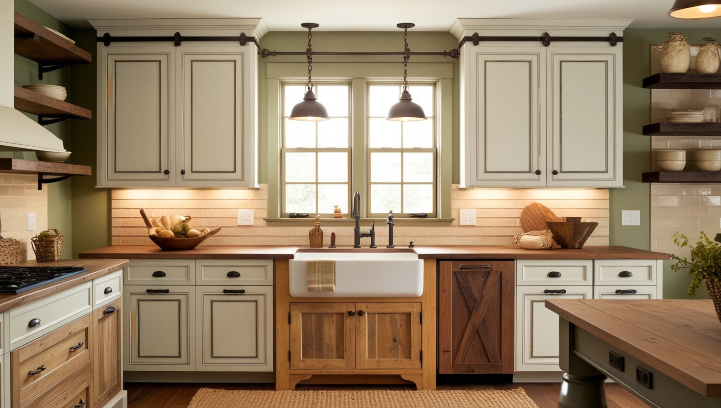 White Upper Cabinets and Wood Lower Cabinets