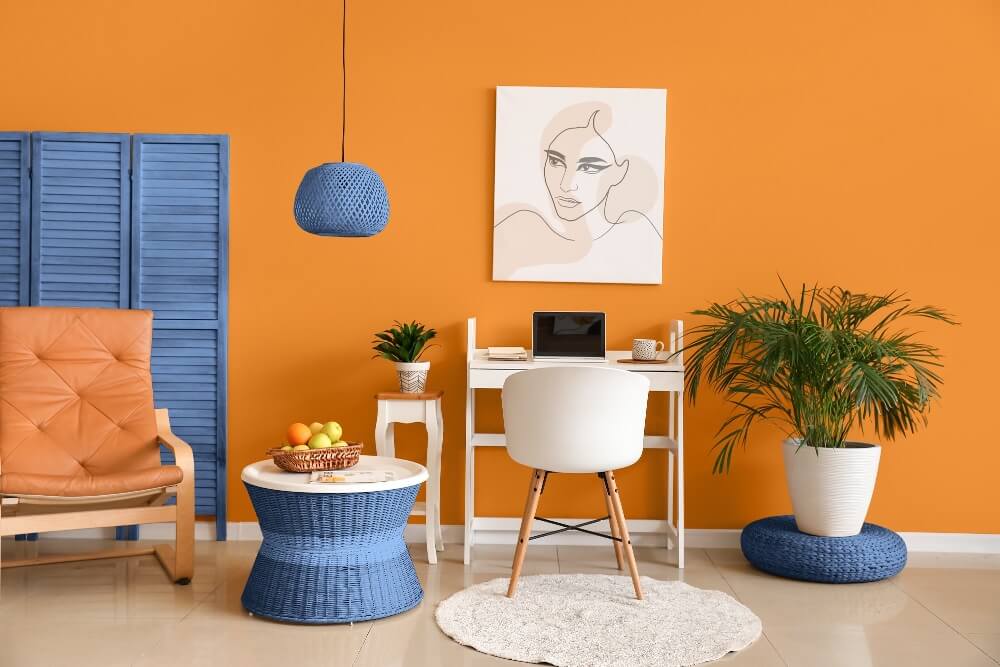 Citrus Orange & Denim Blue Colours For Living Room