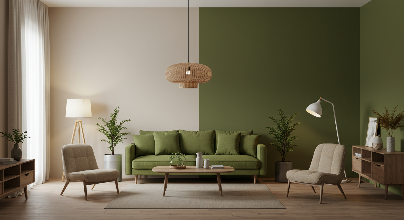 Beige and olive green for a warm, earthy tone 