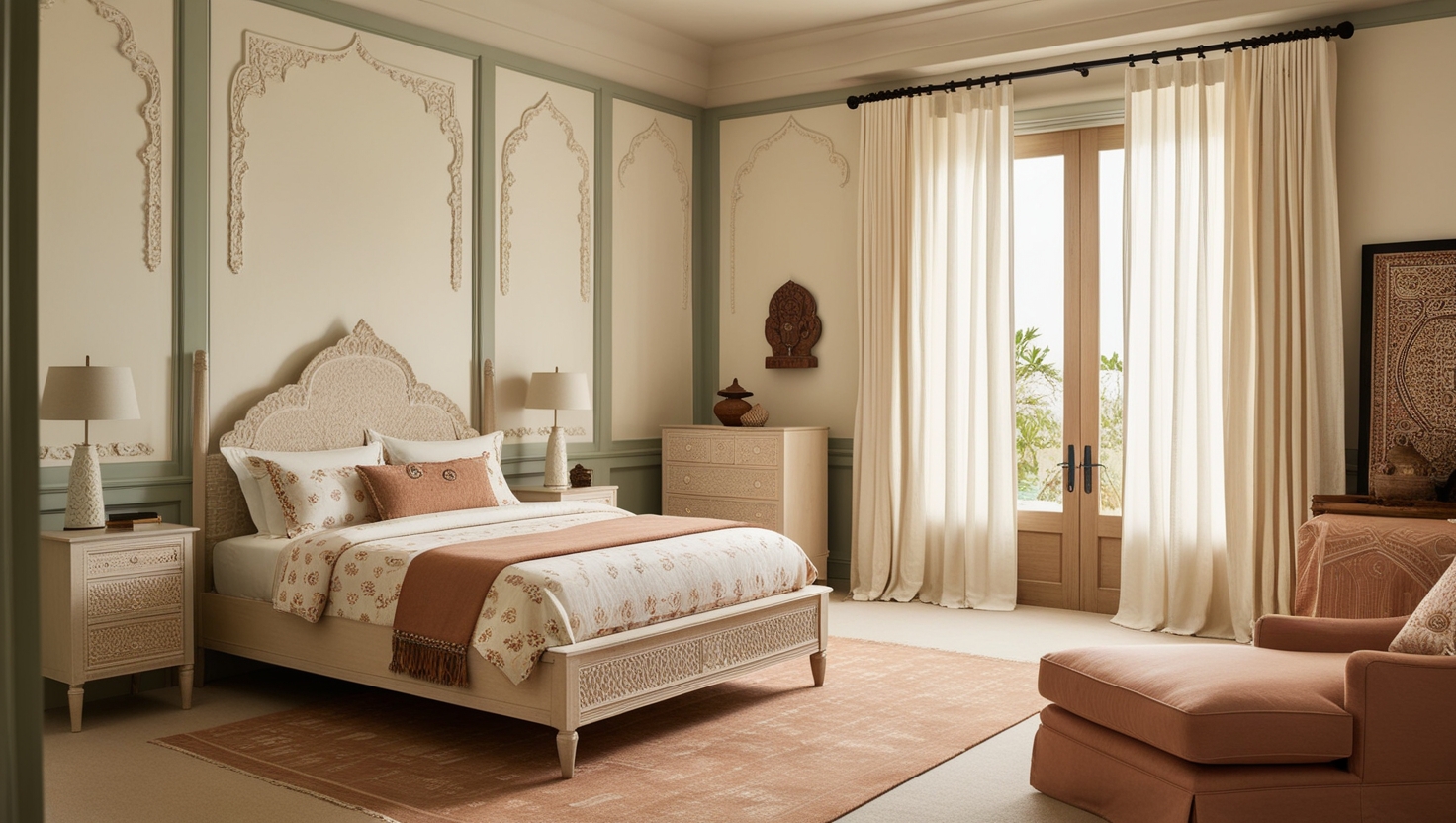 Minimalist Ivory and stone white walls paired with wooden elements