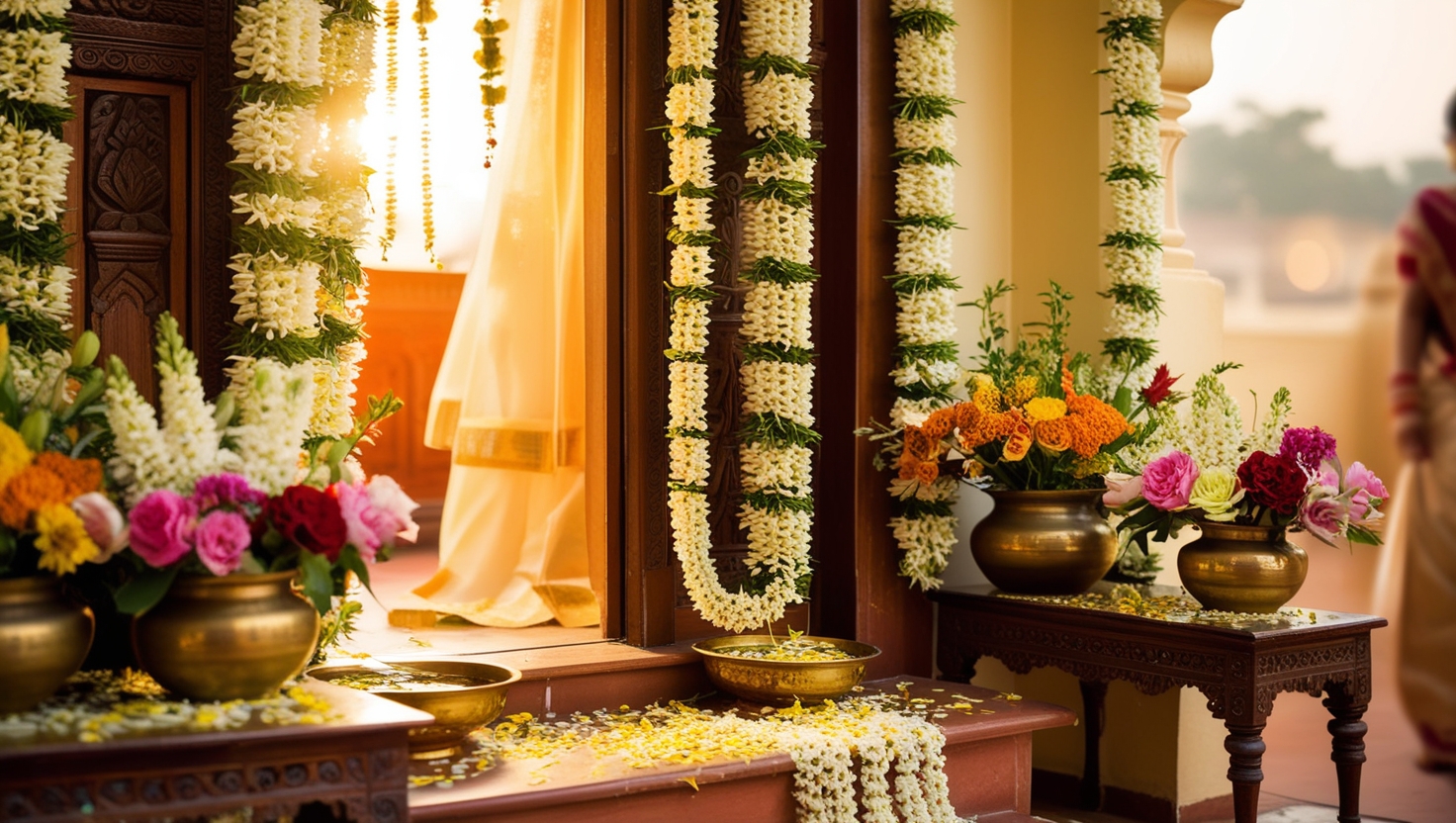  flower garlands on doors for onam celebration