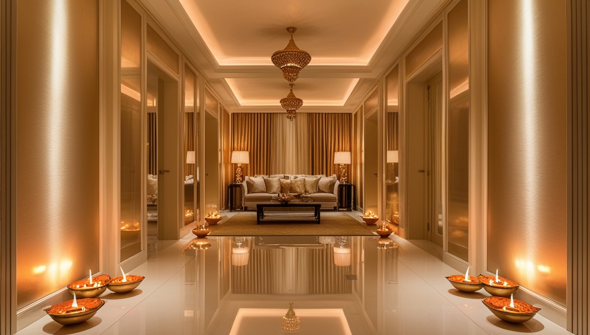 silk wall paint finish for   warm light during diwali