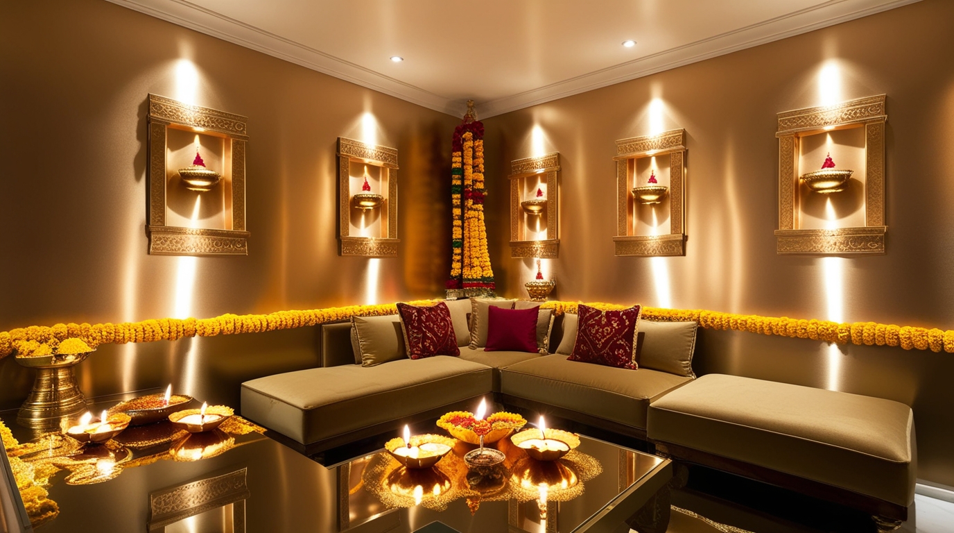 Living Room with muted metallic wall paint