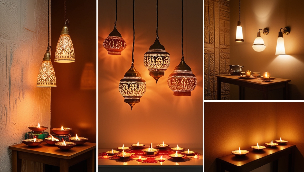 Diwali lanterns infront of walls painted with premium paints