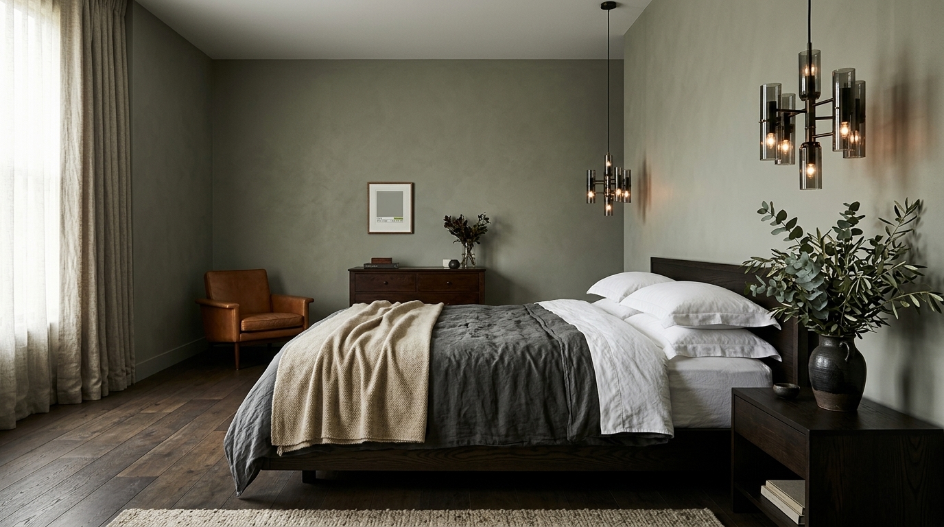 Obscure Grey Interior Bedroom Wall Paint