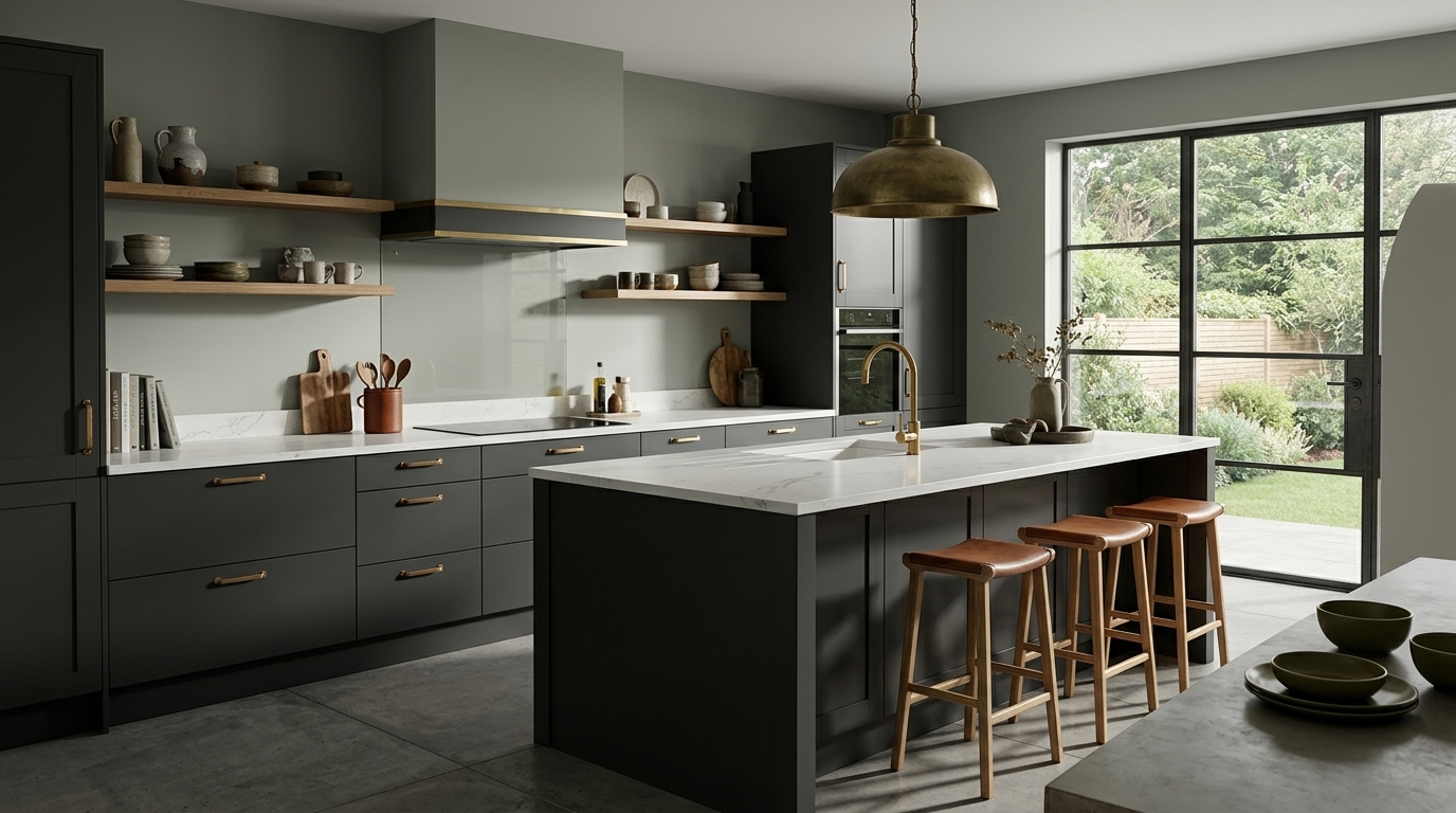 Obscure Grey Interior Kitchen Wall Paint