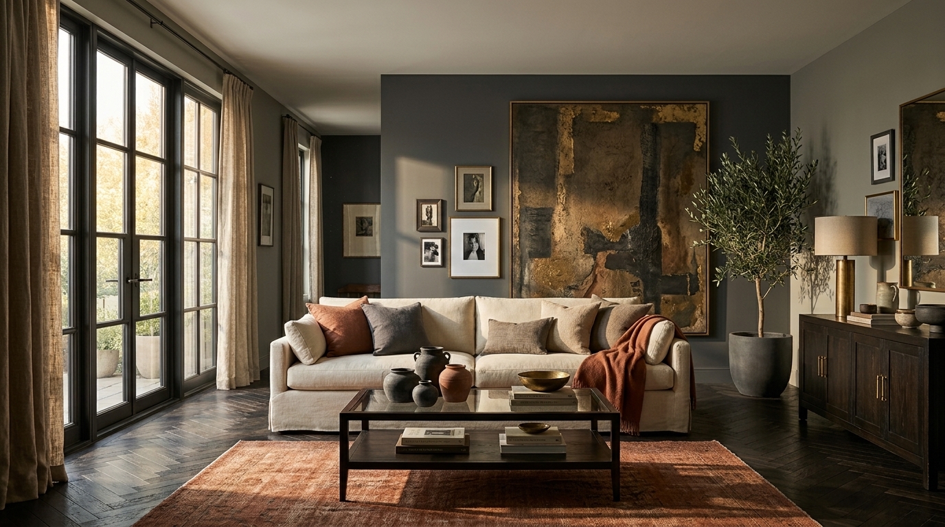 Obscure Grey Interior Living Room Wall Paint