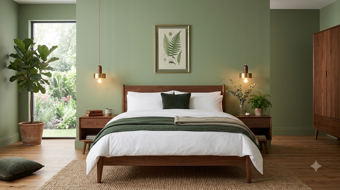Composed Green Bedroom Wall Paint
