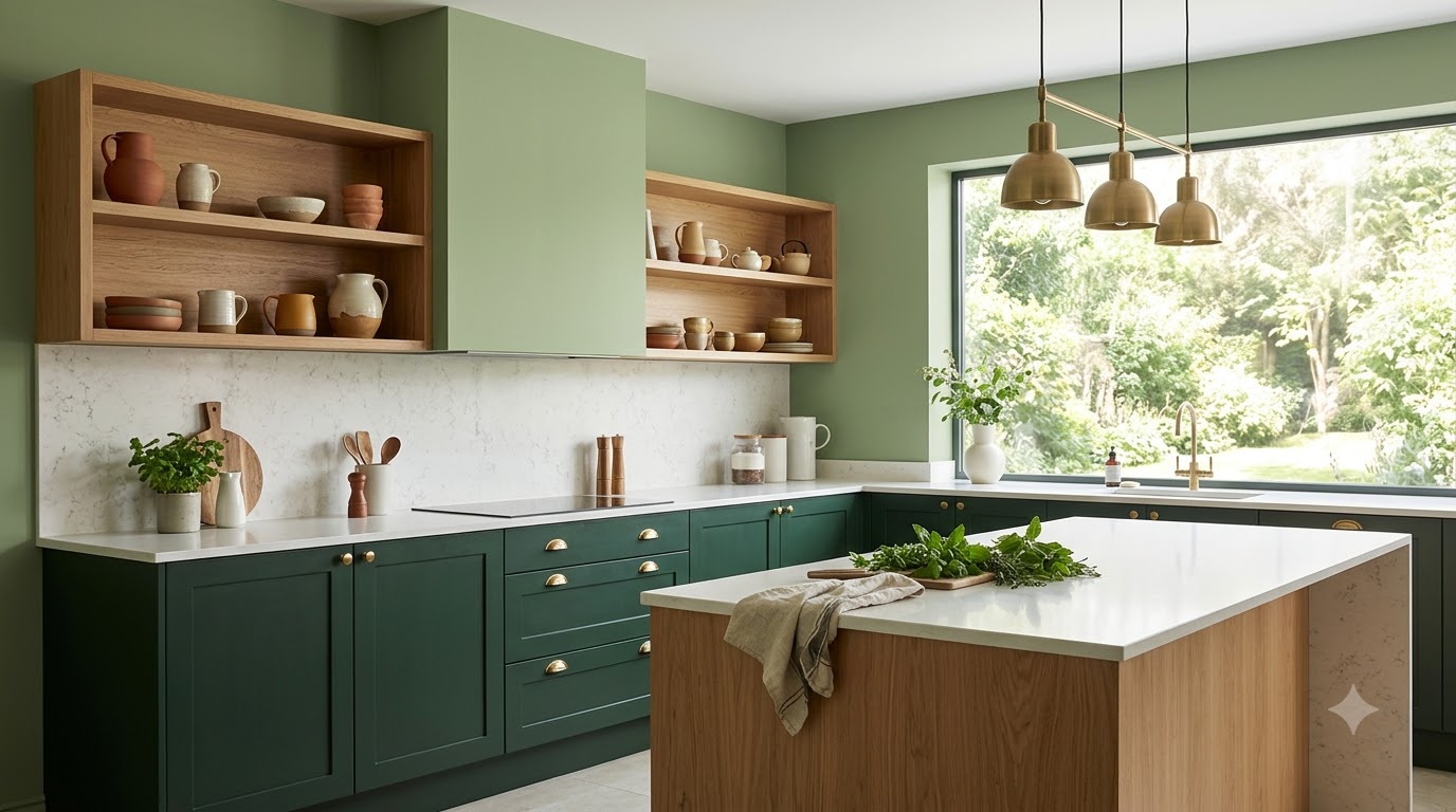 Composed Green kitchen interior design Wall Paint