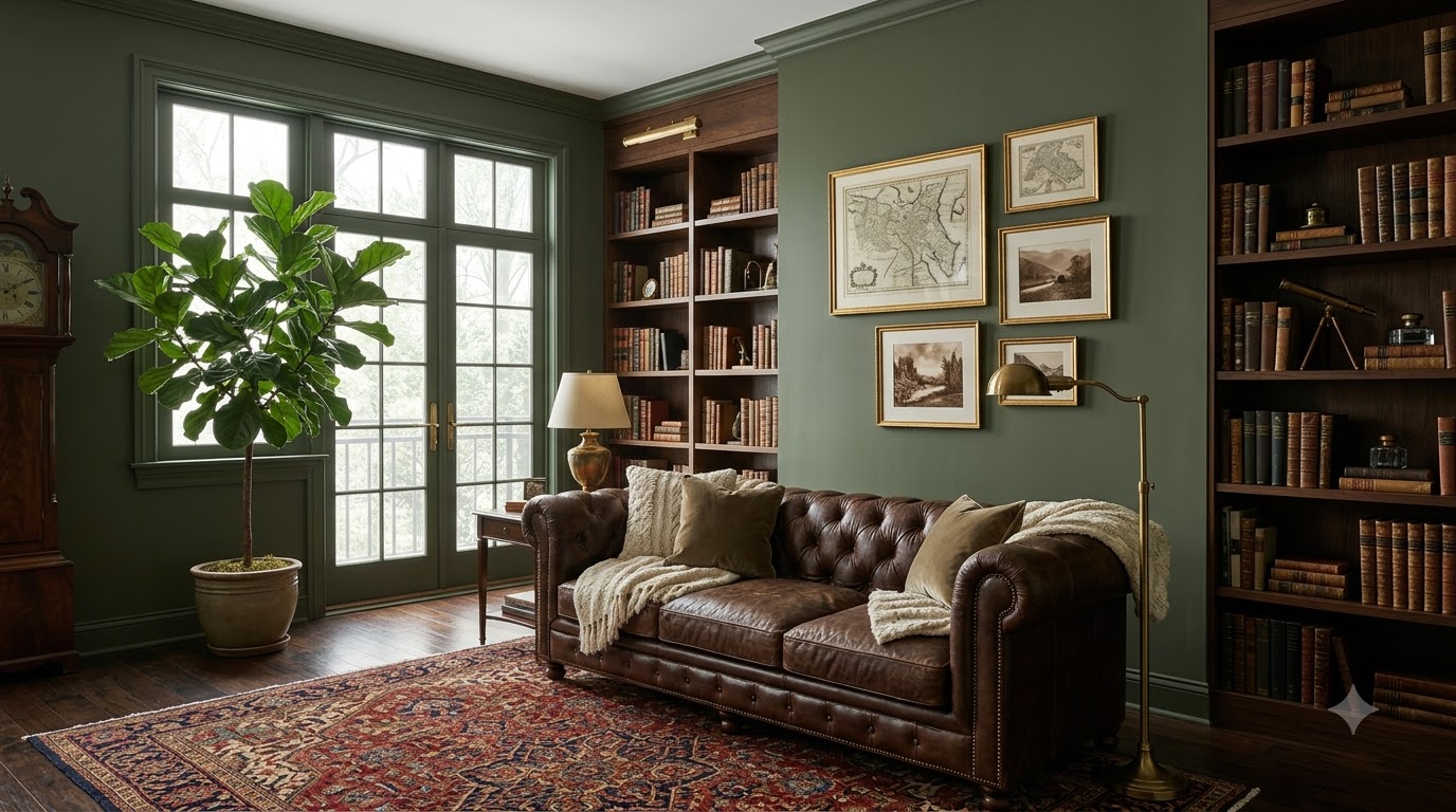 Living Room Wilderness Green Wall Paint