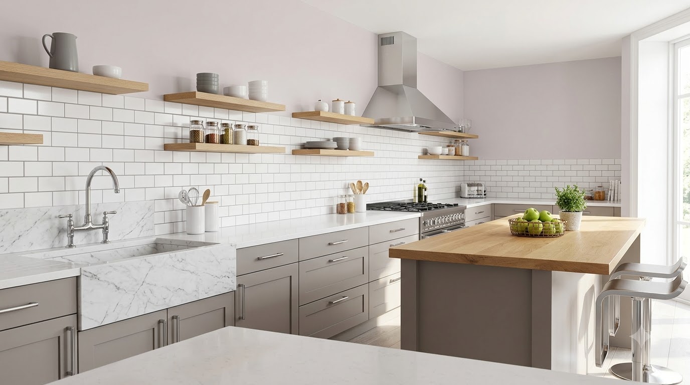 Modern Kitchen Paper Pink Wall Paint