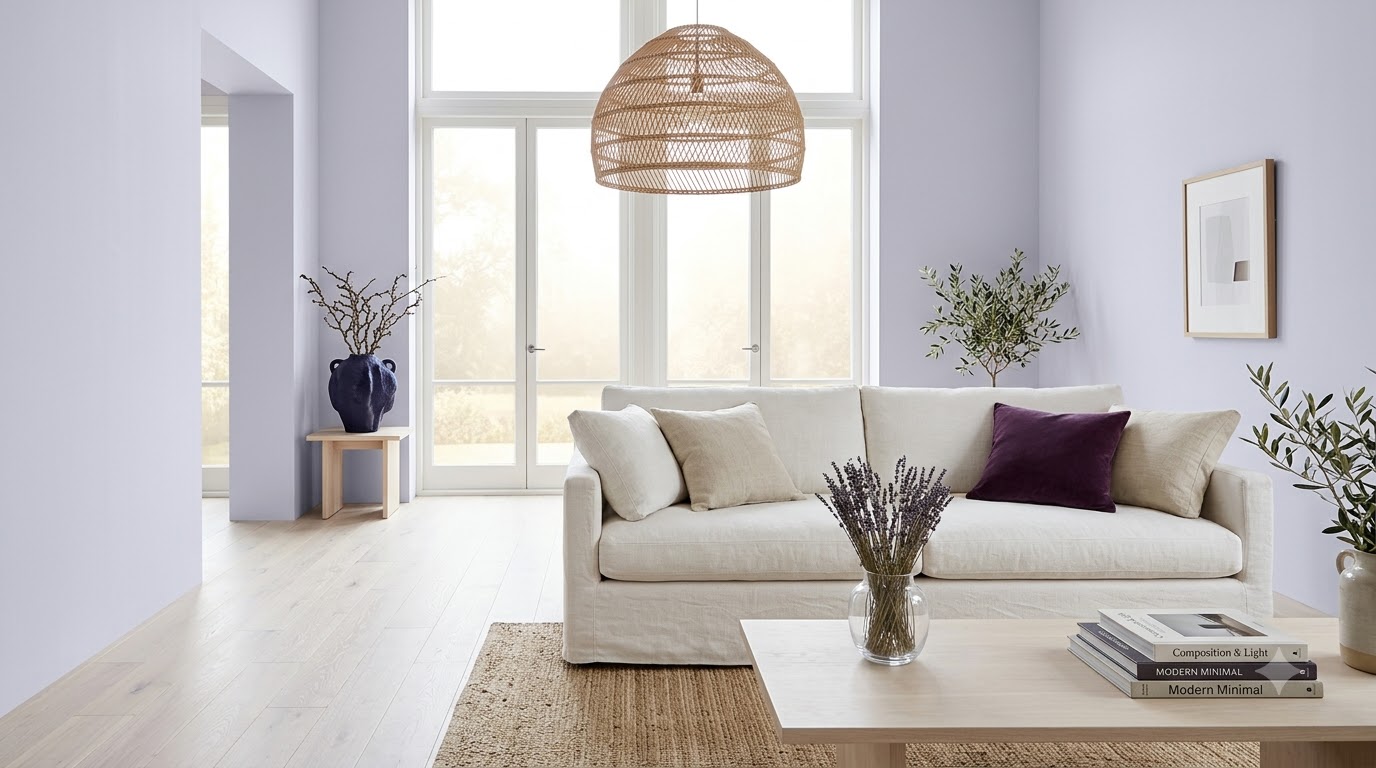 Living Room Interior Mystic Iris Lavender Wall Paint